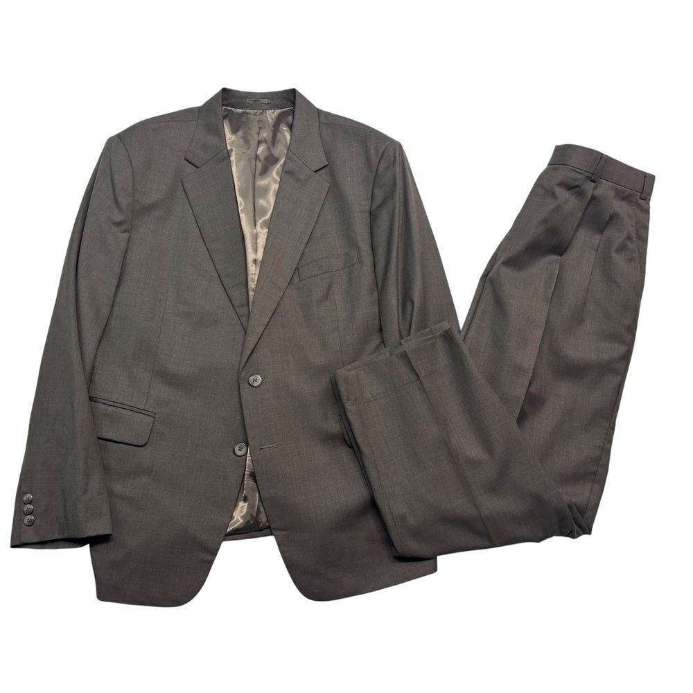 Custom Bespoke 46R 37x30 Bahrain Brown All Season Wool 2pc Pant Suit Pleated
